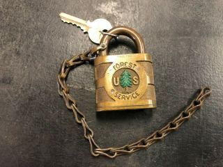 Vintage U.  S.  Forest Service Padlock - Yale Brass Lock W/original Key