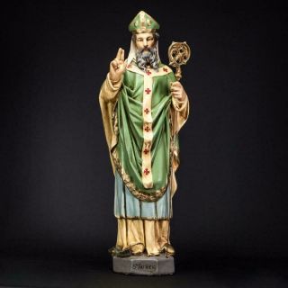 St Patrick Statue | Saint Figure | Apostle Of Ireland | Vintage Plaster | 27 "