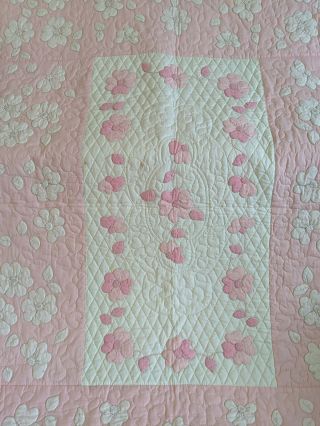 Vintage Handmade Applique & Embroidery Quilt Pink And White