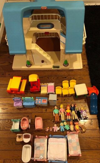 Vintage Little Tikes Place Dollhouse Blue Roof Accessories Toys People Furniture