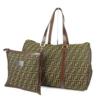 Auth Fendi Vintage W19 " Zucca Canvas Leather Shoulder Travel Duffle Bag F/s 3447