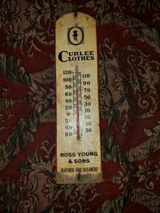 Vintage Curlee Clothes Advertising Thermometer Sign,  General Store Antique Therm