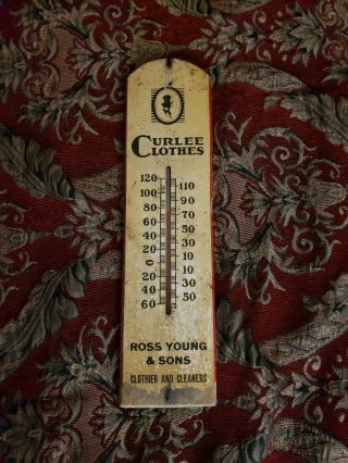 Vintage Curlee Clothes Advertising Thermometer Sign,  General Store Antique Therm 6