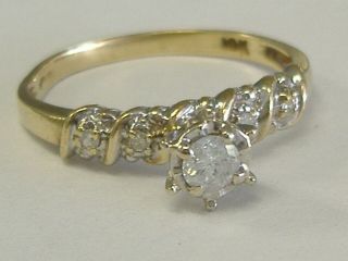 Vintage 10 K Gold 0.  30ct Tw Natural Diamond Engagement Ring,  Size 7
