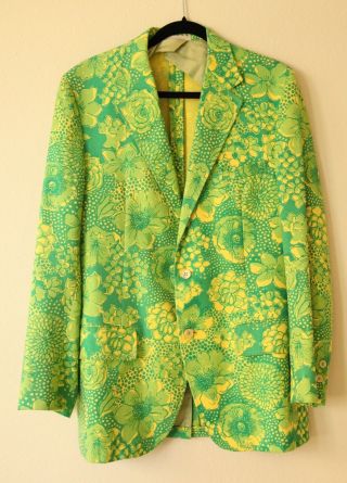 Lilly Pulitzer Mens Stuff Palm Beach Jacket Green Yellow Vintage 70s Floral Coat