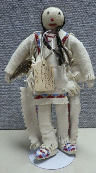 Antique Vintage Black Feet Native American Indian Doll 1941 With Tag