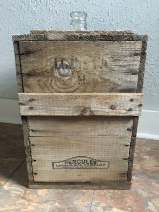 Vintage HERCULES Carboy Box Company 5 Gallon Glass Jug Bottle Wood Crate RARE 3