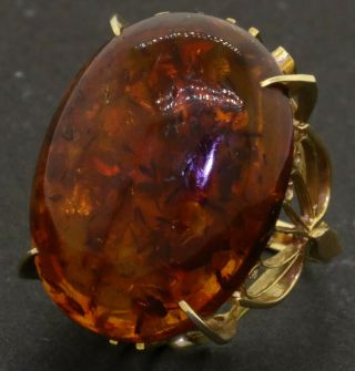 18k Yellow Gold Vintage Jumbo 25.  0 X 19.  0mm Amber Cocktail Ring Size 5.  5
