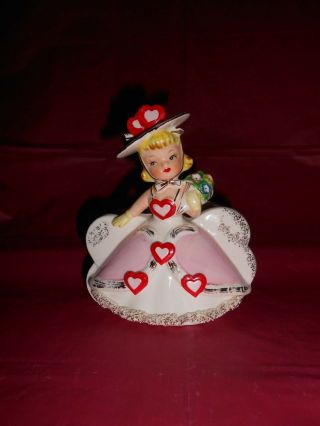 Vtg Samson Import Ruben A810 Girl Planter Valentine Heart Dress & Hat 1958