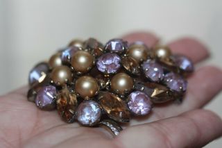 VINTAGE MID CENTURY KRAMER OF NY RHINESTONE PEARL BROOCH 3