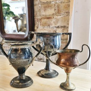 Set Of 3 Antique Silver Plate Loving Cup Trophies