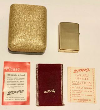 Zippo Lighter 10K Gold Filled with papers also box Vintage 12