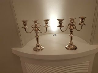 Silver Plate On Copper Pair 3 Light Candelabra/candlesticks - 29cms
