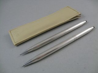 Vintage Cross Sterling Silver Ballpoint Pen & Pencil Set Rose Pattern With Case