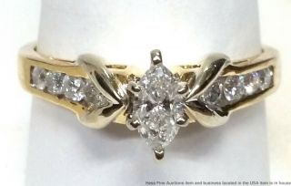 14k Yellow Gold Diamond Marquise Center 0.  80ctw Ladies Vintage Ring Size 8.  75