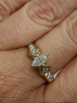 14K Yellow Gold Diamond Marquise Center 0.  80ctw Ladies Vintage Ring Size 8.  75 2