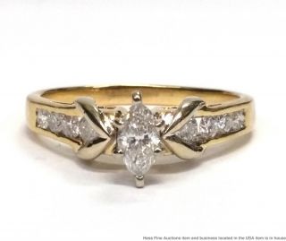 14K Yellow Gold Diamond Marquise Center 0.  80ctw Ladies Vintage Ring Size 8.  75 3