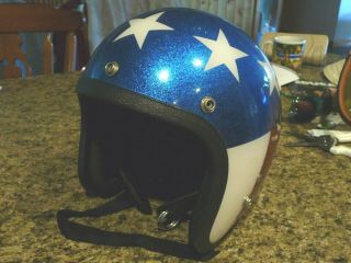 Vintage Stars & Stripes Motorcycle Helmet Easy Rider Red White & Blue 60’s 70’s