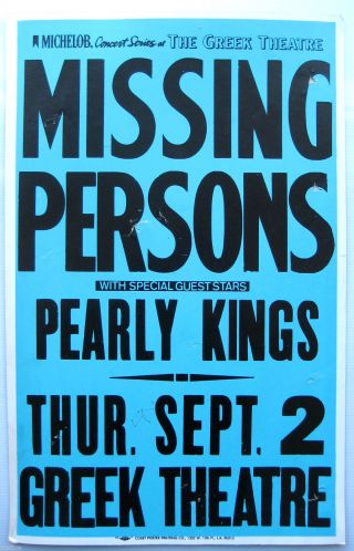 Missing Persons Vintage Poster 1982 Concert Greek Theatre Los Angeles