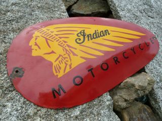 Indian Porcelain Sign Vintage Motorcycle Advertising 24 Inches Old Biker Chief