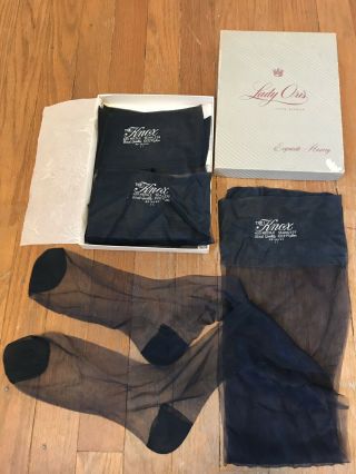 Vtg 50s/60s Nylon Stockings Navy Blue Thigh Highs Size 11 38” Long.  3 Pairs