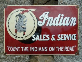 Indian Porcelain Sign Vintage Motorcycle Advertising 24 Inches Old Biker