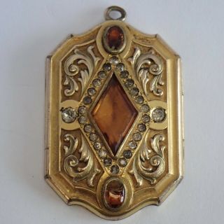 Ornate Antique Edwardian Gold Filled Crystal Citrine Paste Rhinestone Locket