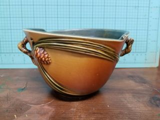 Vintage Roseville Pottery Brown Bowl With Handles Pine Vine 320 - 5