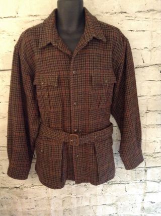 Ralph Lauren Mens Vintage Polo Country Tweed Wool Belted Cardigan Jacket Size L