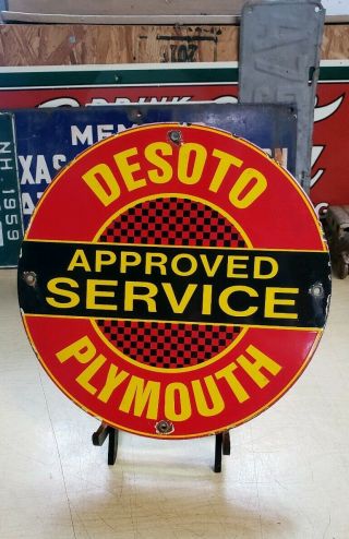 Plymouth Desoto Porcelain Sign Vintage Mopar Dealer Service Parts Hemi