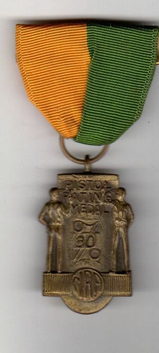 Us National Rifle Assn Post Wwii Pistol Shooting Medal W/ Pb Ribbon Nra