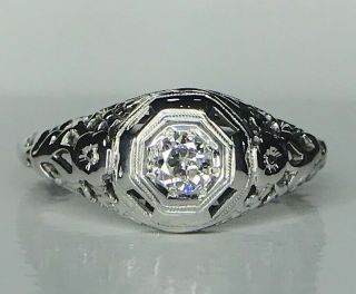 Rare Art Deco 1/5 Carat Natural Diamond Ring 18kwg Engagement Solitaire W/sizing