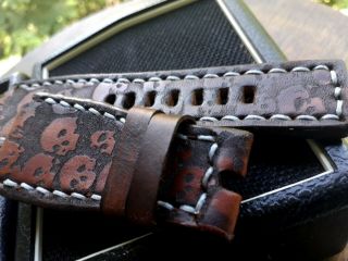 24mm vintage Handmade leather watch strap,  army,  Bell & Ross,  brown,  skulls 4