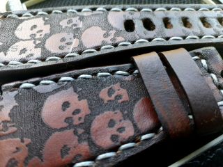 24mm vintage Handmade leather watch strap,  army,  Bell & Ross,  brown,  skulls 5