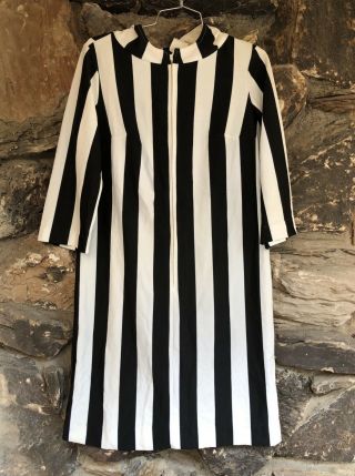 Vintage 60s 70s Black And White Hooded Striped Dress Mod Saks Fifth Avenue