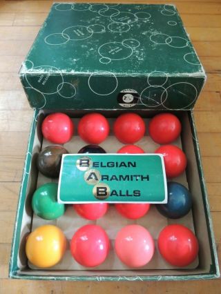 Vintage Belgian Aramith Pool Snooker Balls 2 1/16  Set Of 16