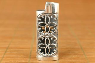 Old Solid S925 Silver Hand Carving Flower Decoration Lighter Set Noble Gift