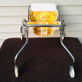 Vintage Baby Walker Retro Seat High Chair Stroller 60s Peterson Metal Floral