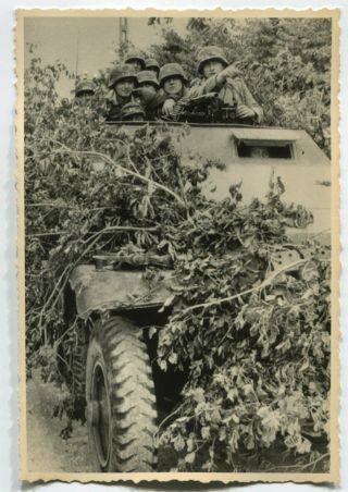 German Wwii Archive Photo: Wehrmacht Soldiers In Armoured Car