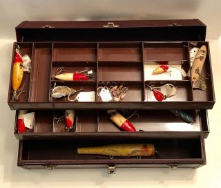 Vintage Kennedy Tackle Box With Antique Wood Lures 12 - Very Early 3
