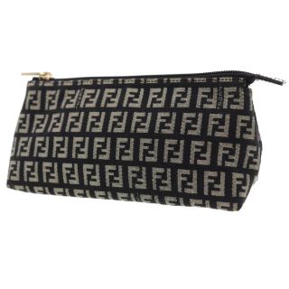 Fendi Zucca Pattern Pouch Gray Black Canvas Vintage Italy Authentic Bb857 I