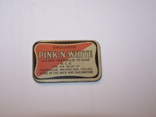 Vintage Pre Owned Smuckers Pink - N - White Pill Medicine Tin Chicago Headache Colds