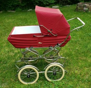 Vintage Italian Perego Baby Stroller Carriage Buggy Burgundy Red - Made In Italy
