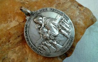 Rare Vintage C.  1931 Italian Catholic Large Silver Medal Saint Anthony Of Padua