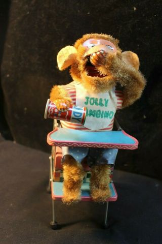 Vintage Jolly Bambino Battery Operated Made In Japan Eating Monkey High Chair