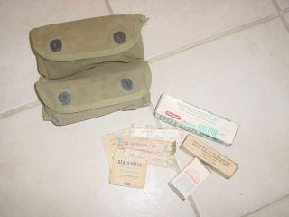 Wwii Us Army Military First Aid Canvas Pouch Bandage Gauze W/ Web Belt Hanger