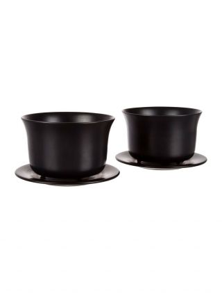 Elsa Peretti Tiffany And Co Matte Black Orchid Cachepots With Underplates Rare