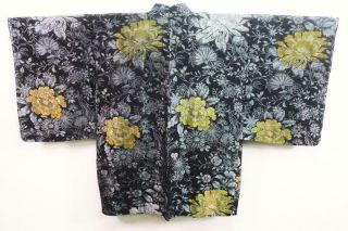 08v15320 Silk Vintage Japanese Kimono Haori Jacket Flower