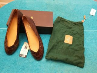 Vintage Brown Ralph Lauren Flats Leather Croc - Look Women 10 B 4107 W Bag W Box