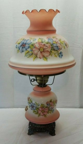 Vintage Glass Dome Chimney Gone With The Wind Hurricane Lamp Light Pink Floral